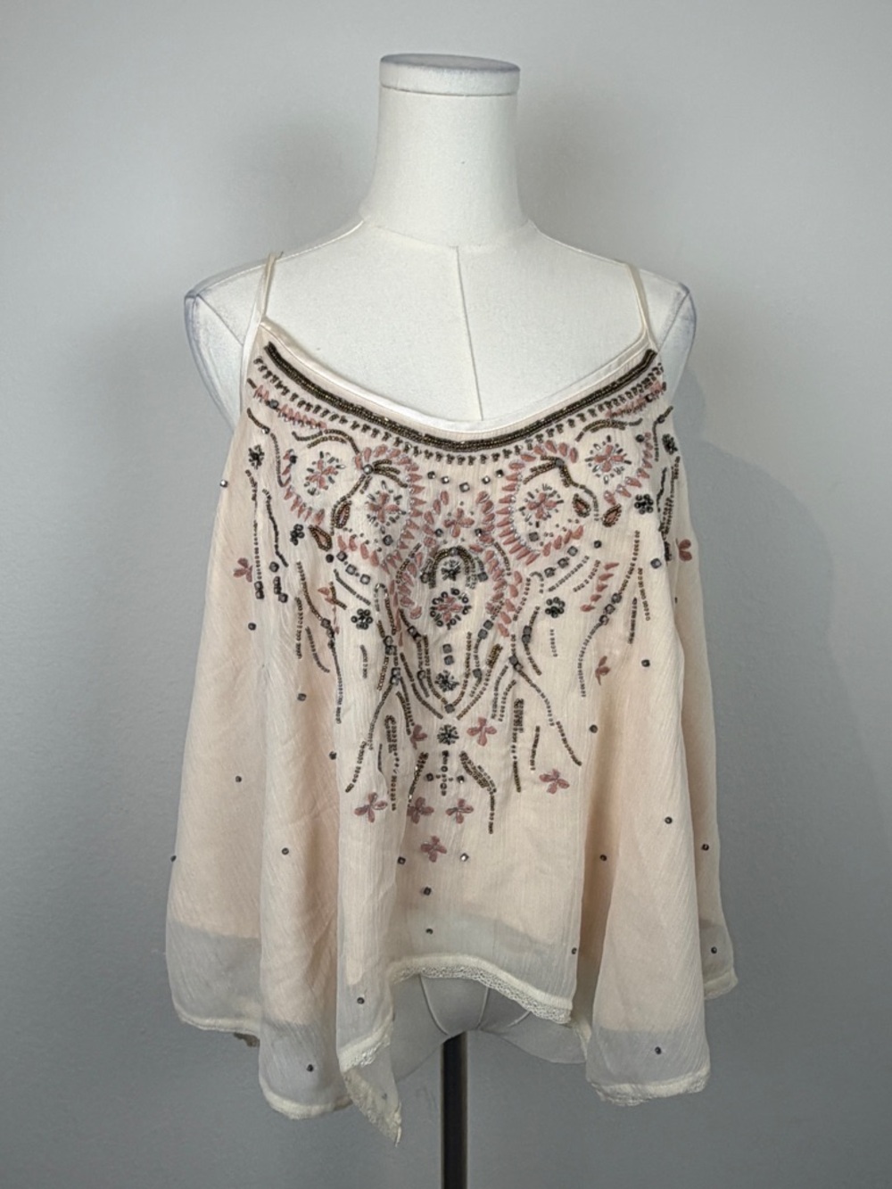 Abercrombie & Fitch boho Cream Embellished Handkerchief Cami